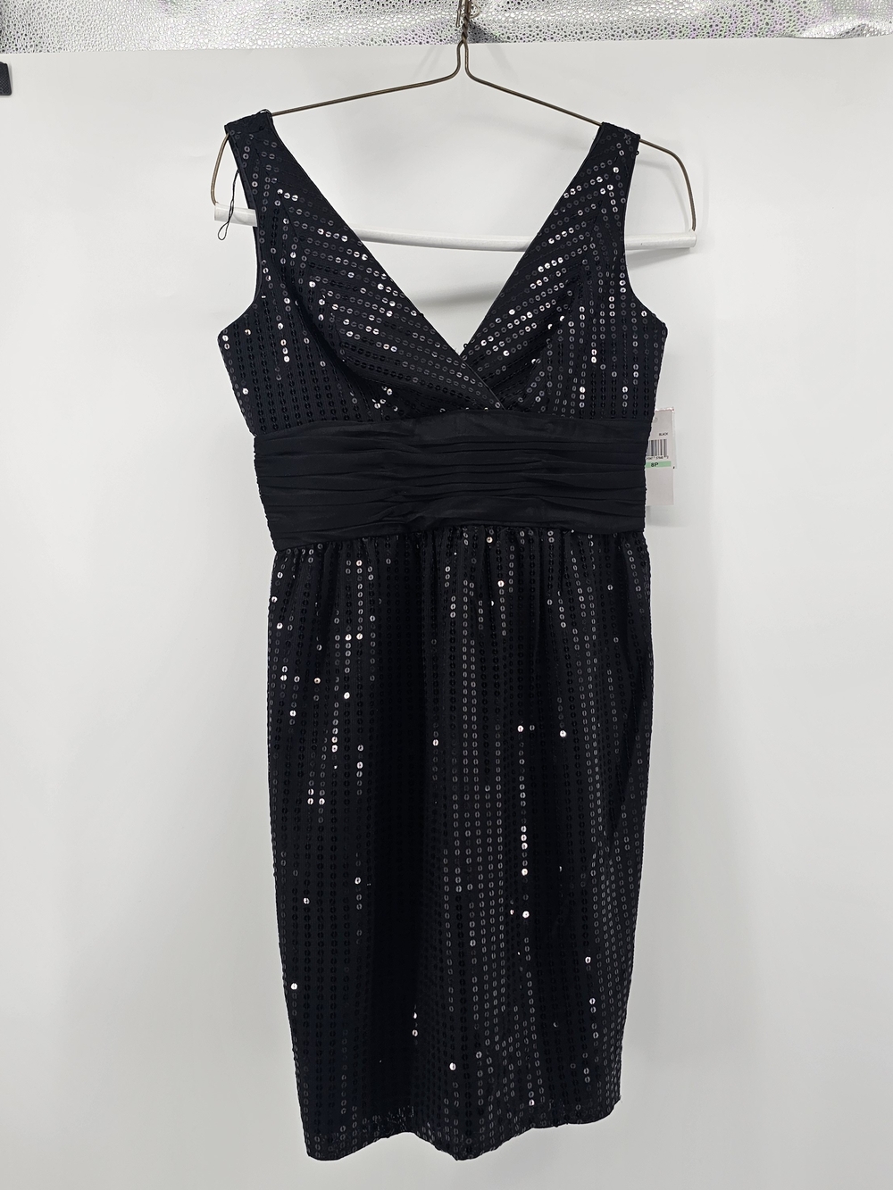 NWT London Times Black‎ Sequin V-Neck Cocktail Dress Petite 8P
